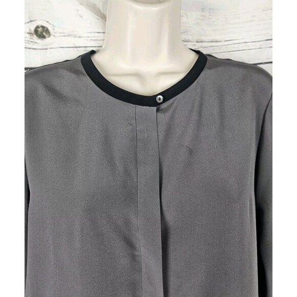 Vince 100% Silk Color Block Top 12 Gray Black Popover Tunic Womens - Picture 5 of 8